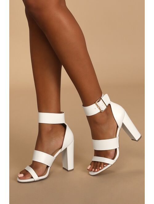 Lulus Margaret Valentine White Ankle-Strap Heels