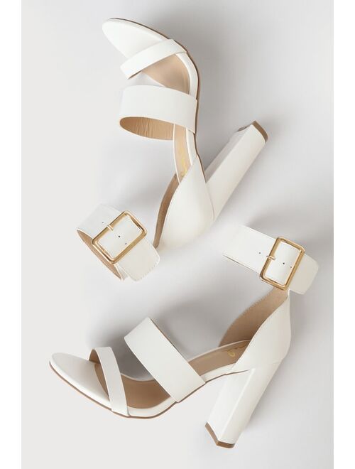 Lulus Margaret Valentine White Ankle-Strap Heels