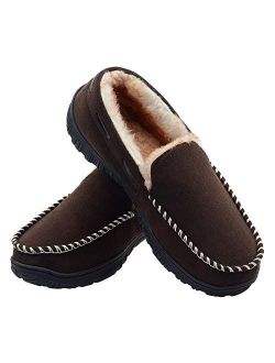 LseLom Moccasins Slippers for Men Arch support And Memory Foam Indoor Outdoor House Shoes Fleece Warm Bedroom Slippers Men's Moccasins