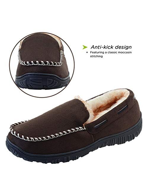 LseLom Moccasins Slippers for Men Arch support And Memory Foam Indoor Outdoor House Shoes Fleece Warm Bedroom Slippers Men's Moccasins