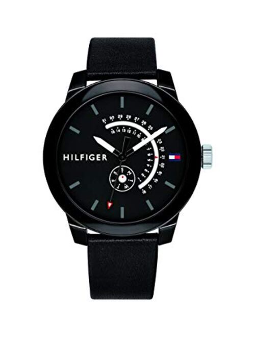 Tommy Hilfiger Men's Valentine Quartz Watch with Leather Calfskin Strap, Black, 18.8 (Model: 1791479)