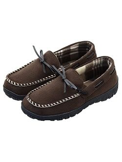 LseLom Mens Moccasin Slippers Indoor Outdoor Memory Foam Flannel Lined Cozy House Shoes With Arch Support