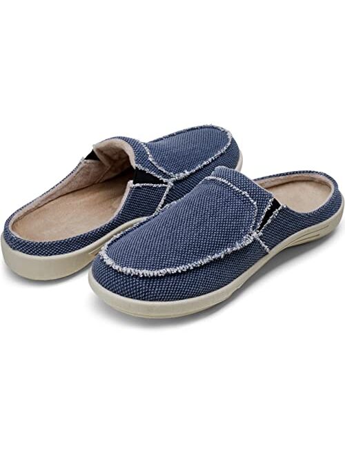 Jousen Men's Slippers Canvas Arch Support Casual Clog House Slipper Indoor Outdoor Velvet Lining Anti-Skid
