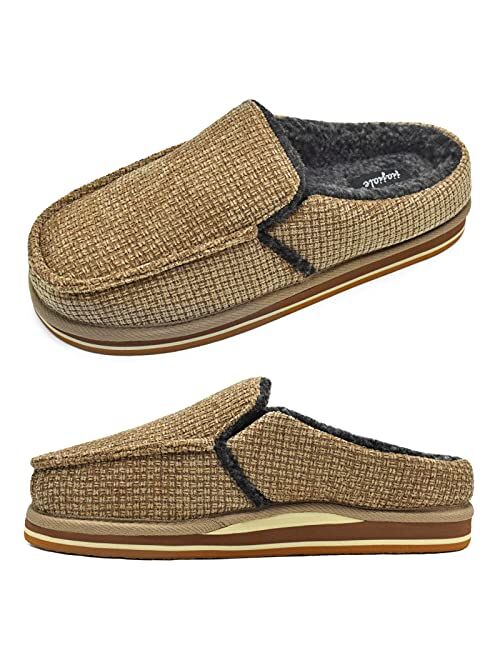 jiajiale Mens Double Memory Foam Moccasin Slippers Cozy Fuzzy Polar Fleece Slip on Warm Winter House Shoes with Arch Support Indoor Outdoor Non Slip Hard Sole