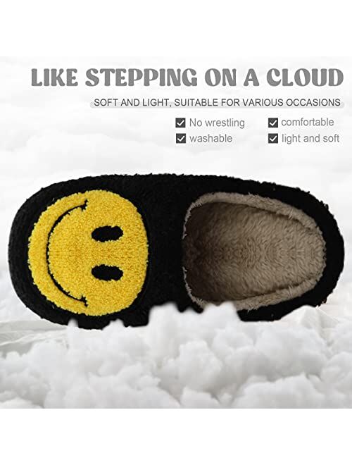 Mkaehdn Retro smiley face soft plush comfy warm slip-on slippers