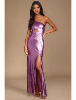 Prom Perfect Valentine Pink Sequin One-Shoulder Cutout Mermaid Maxi Dress