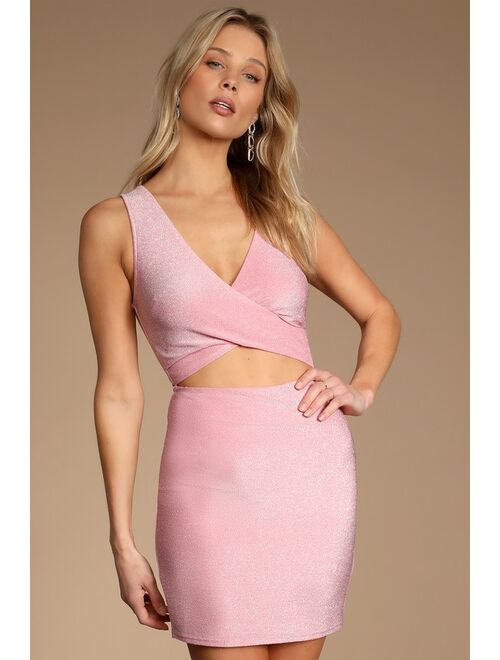 Lulus Dressed the Best Pink Valentine Sparkly Cutout Bodycon Mini Dress