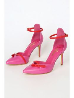 Syyna Valentine Pink and Red Bow Ankle Strap Pumps