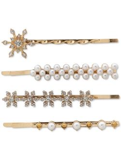 lonna & lilly 4-Pc. Valentine Gold-Tone Crystal Snowflake & Imitation Pearl Bobby Pin Set