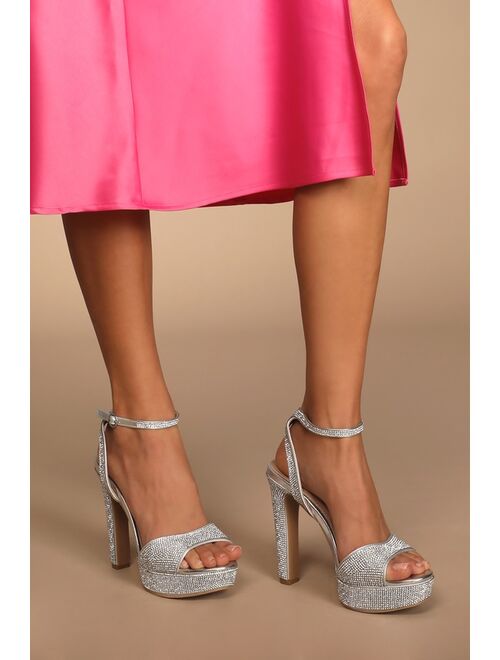 Lulus Barbz Clear Rhinestone Platform Valentine Ankle Strap Heels