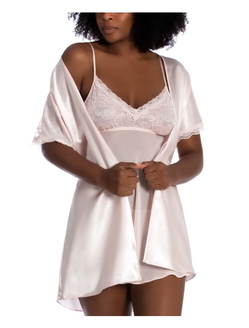 Linea Donatella Siren Satin Valentine Wrap Robe, Babydoll Nightgown & Thong Set