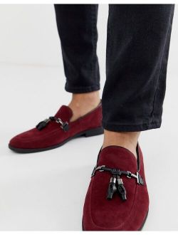 valetine loafers in burgundy faux suede with tassel