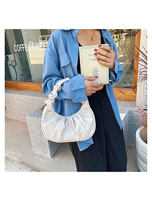 TIANBEIL Casual PU Leather Handle Bag Women Pleated Cloud Bag Armpit Bag All-Match Shoulder Bag Small Handbags (Color : A, Size : 24x7x15cm)