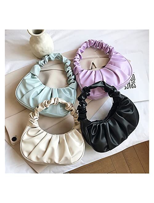 TIANBEIL Casual PU Leather Handle Bag Women Pleated Cloud Bag Armpit Bag All-Match Shoulder Bag Small Handbags (Color : A, Size : 24x7x15cm)