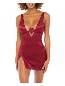 Oh La La Cheri Women's Valentine High Apex Babydoll with Deep Plunging Neckline and Lace Inserts