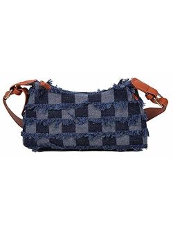 Zeho Denim Purse Blue Jean Bags Y2k Mini Purse with Tassel Fringed Cute Denim Bag Trendy Denim Handbag