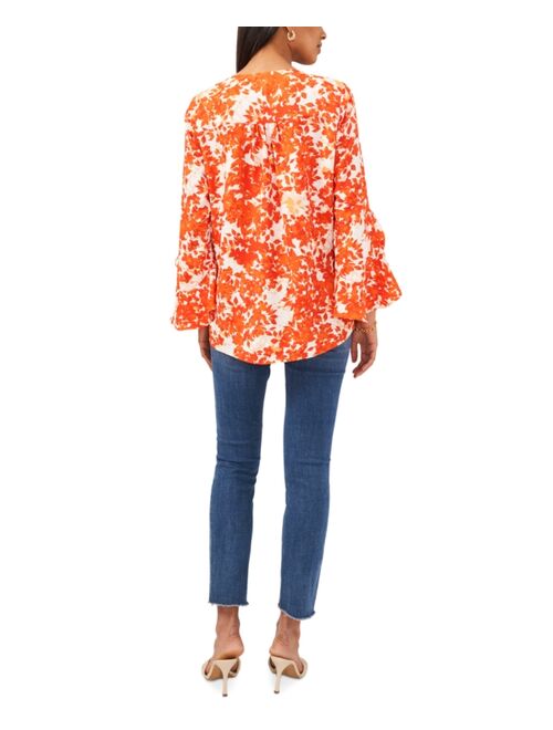 Vince Camuto Floral-Print Asymmetrical-Ruffled-Sleeve Top