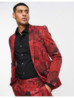 Valentine Twisted Tailor Cates skinny suit jacket in burgundy abstract print