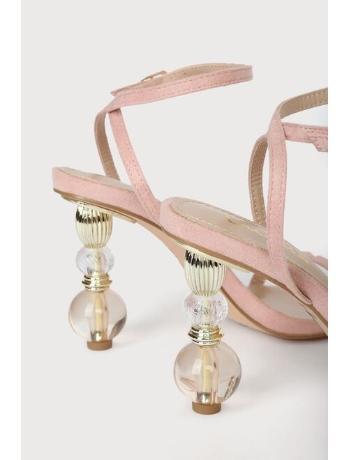 Lulus Kyrene Peach Valentine Suede Sculpted Heel Ankle Strap Sandals