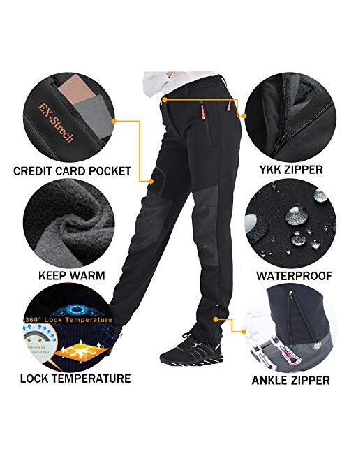 Postropaky Womens Outdoor Snow Ski Pants Waterproof Hiking Insulated Softshell Pants Snowboard Zipper Bottom Leg