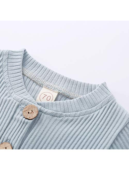 Ma&Baby Newborn Baby Boy Girl Clothes Ribbed Knitted Cotton Long Sleeve Romper Long Pants Solid Color Fall Winter Outfits