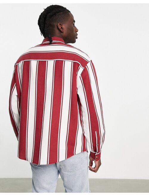 ASOS DESIGN Valentine 90s oversized linen shirt in burgundy stripe