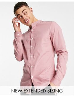 Valentien skinny fit shirt with grandad collar in pink