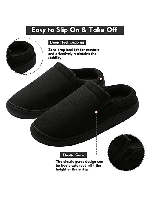 keluki Men's Memory Foam Slippers Warm Fleece Lining Microsuede Non Slip House Shoes With Arch Support