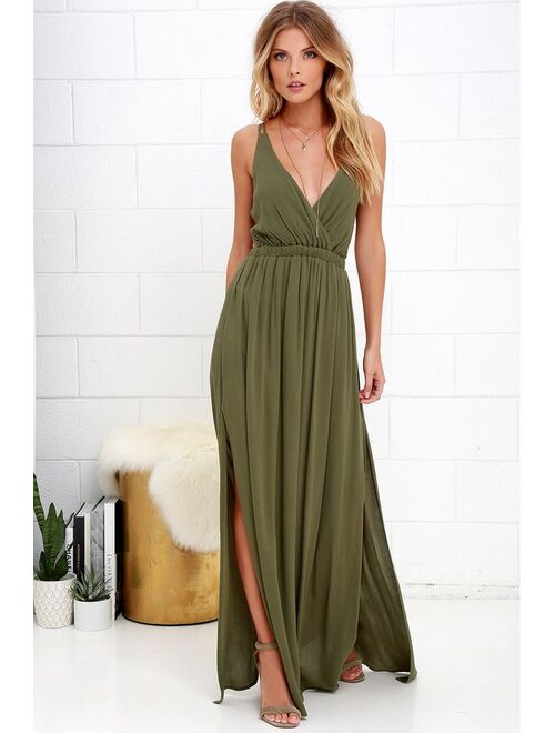 Lulus Lost in Paradise Olive Green Maxi Dress