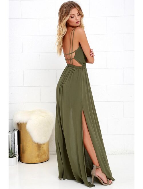 Lulus Lost in Paradise Olive Green Maxi Dress
