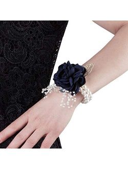 Crownguide Rose Wedding Wrist Boutonniere Corsage Set Fake Flower Bridal Corsage Bracelet for Bridesmaid Décor Womens