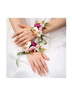 Campsis Wedding Wrist Flower Corsage Hand Flowers Bracelet Party Prom for Bride and Bridesmaid (Pink Purple White)