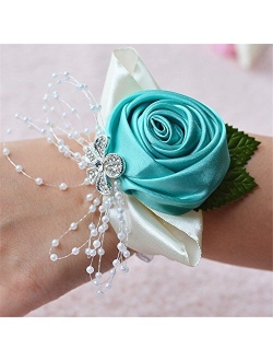 Jackcsale Wedding Bridal Corsage Bridesmaid Wrist Flower Corsage Flowers for Wedding Blue Pack of 2