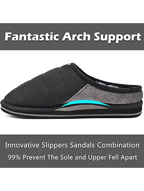 KuaiLu Mens Supportive Slippers Cozy Slip On Memory Foam House Scuff Slippers with Arch Support