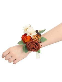 Ling's moment Wrist Corsages & Floral Shoulder Corsages for Wedding(Set of 2), Dusty Rose Corsages with Bracelet and Clips for Wedding Mother of Bride and Groom, Prom Flo