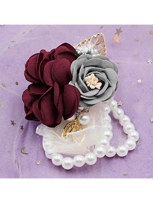 Milisente Bridal Wrist Corsages for Wedding Floral Corsages and Boutonniere Pins Set Party Prom Rose Women Girls Bracelets