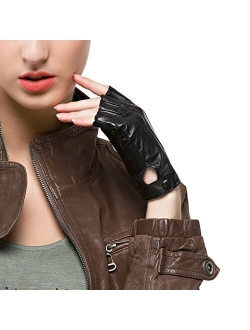 Women Driving Nappa Leather Gloves Half Finger Fingerless Lined Gloves for Nappaglo