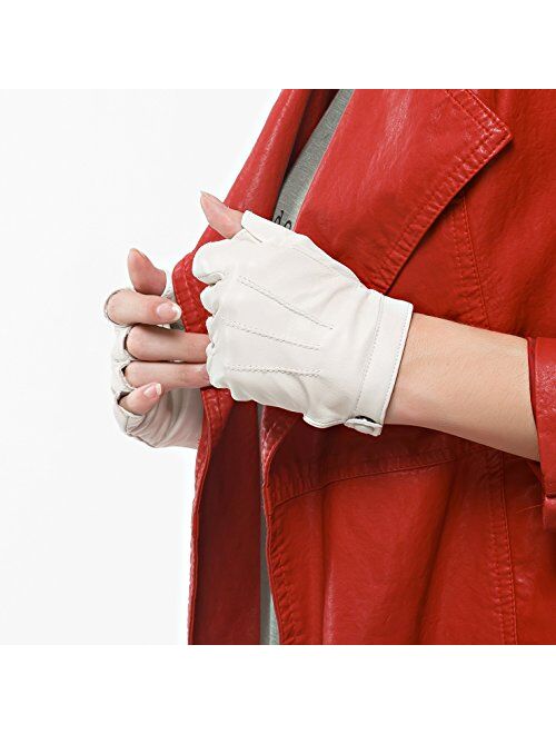 Nappaglo Women Driving Nappa Leather Gloves Half Finger Fingerless Lined Gloves for Nappaglo