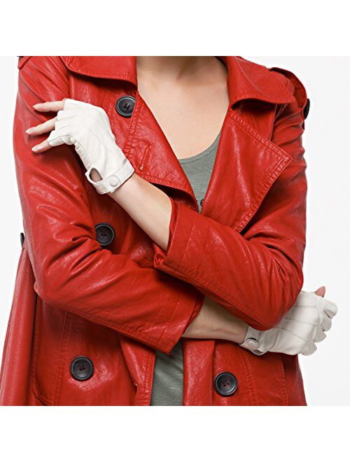 Nappaglo Women Driving Nappa Leather Gloves Half Finger Fingerless Lined Gloves for Nappaglo