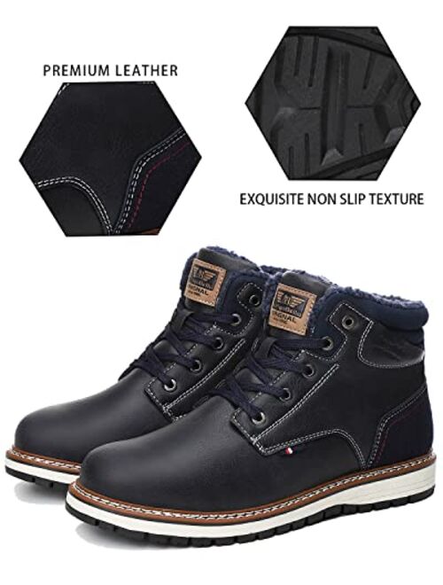 AX BOXING Mens Snow Boots Outdoor Warm Non Slip Fur Lined Ankle Boots Leather Winter Shoes