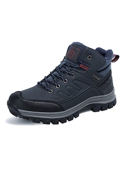 Mens Hiking Boots Winter Snow Boots Anti-Slip Leather Warm Shoes Fur Lined Outdoor Boots