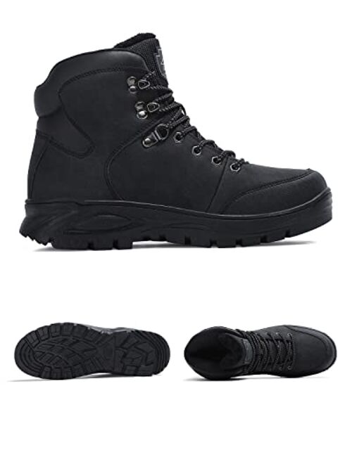 AX BOXING Mens Hiking Boots Winter Snow Boots Anti-Slip Leather Warm Shoes Fur Lined Outdoor Boots