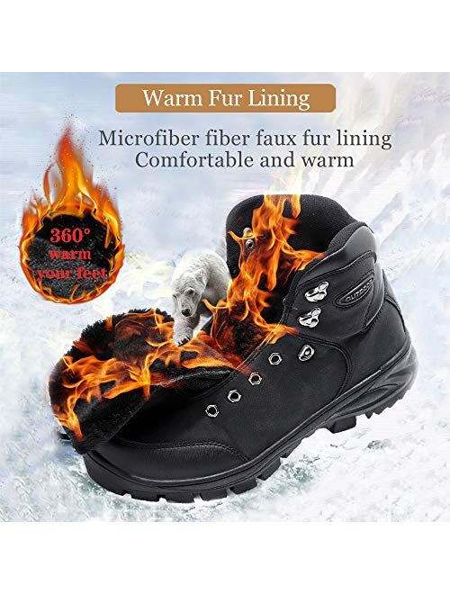 AX BOXING Mens Hiking Boots Winter Snow Boots Anti-Slip Leather Warm Shoes Fur Lined Outdoor Boots