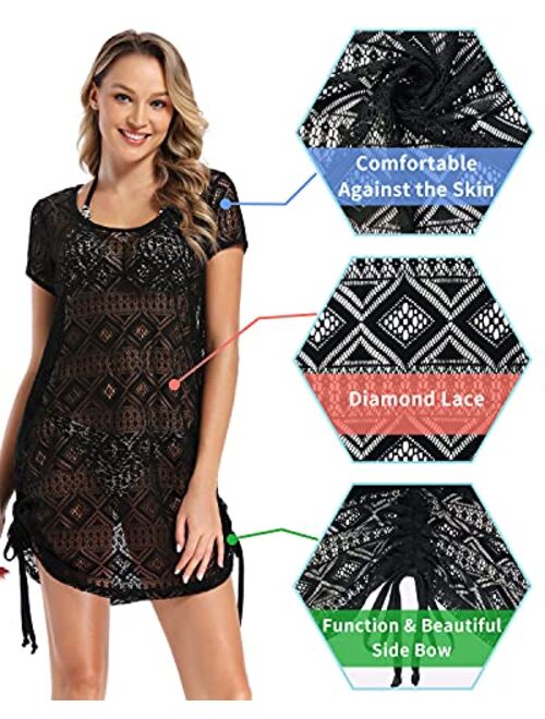 AS ROSE RICH Bathing Suit Cover Up for Women - Swimsuit Coverup for Women – Lace Beach Dresses – Regular and Plus Size