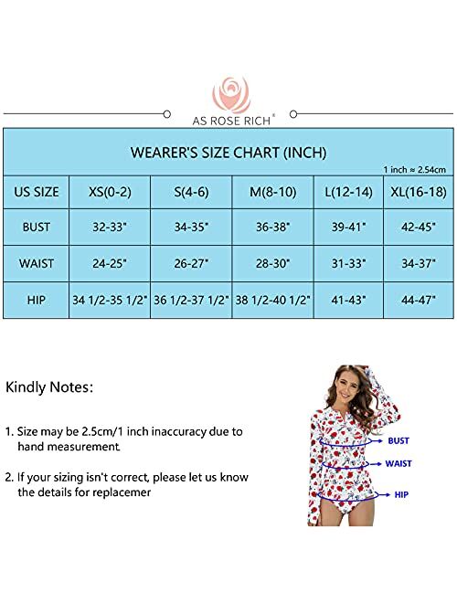 AS ROSE RICH Womens Rash Guard Printed Zipper Long Sleeve Bathing Suits for Women One Piece Surfing Swimsuits UV Protection