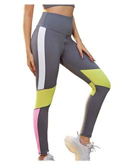 Workout Leggings for Women Color Block Yoga Pants High Waisted with 1 Inner Pocket at Back Waist