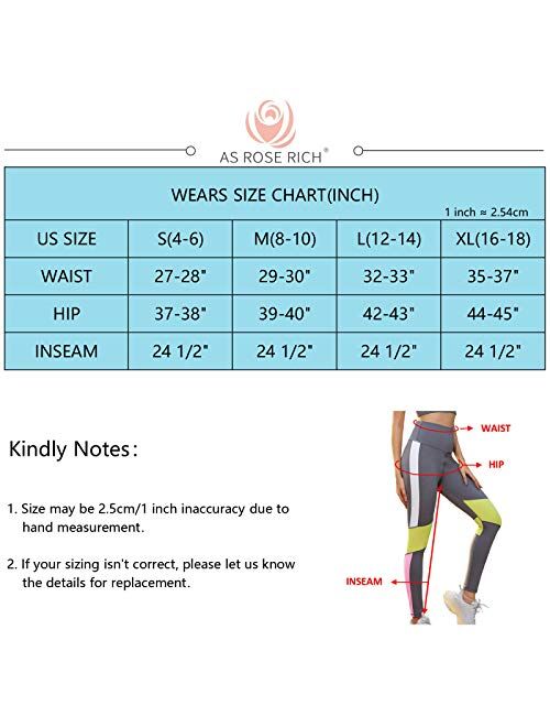 AS ROSE RICH Workout Leggings for Women Color Block Yoga Pants High Waisted with 1 Inner Pocket at Back Waist