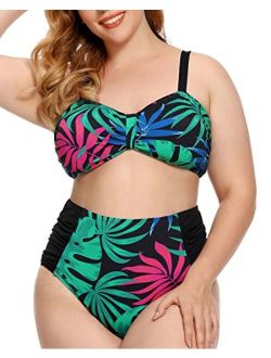 Plus Size Swimsuit for Women - Tummy Control Plus Size Bathing Suits - High Waisted Two Piece Bikini Tankini