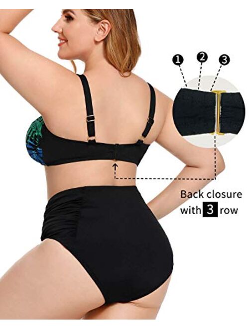 AS ROSE RICH Plus Size Swimsuit for Women - Tummy Control Plus Size Bathing Suits - High Waisted Two Piece Bikini Tankini