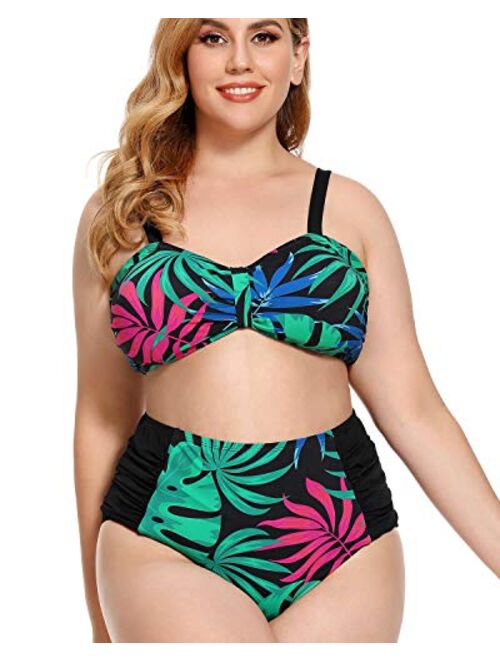 AS ROSE RICH Plus Size Swimsuit for Women - Tummy Control Plus Size Bathing Suits - High Waisted Two Piece Bikini Tankini